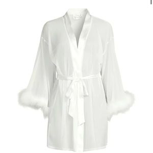 White Wrap Feather Trim Robe